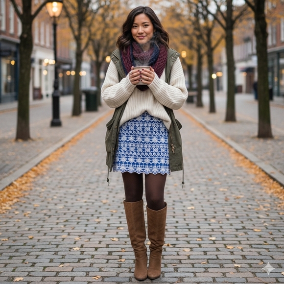 LOFT Floral Embroidered Eyelet Skirt With Scalloped Hem 4 - Blue, Cotton - Picture 11 of 11